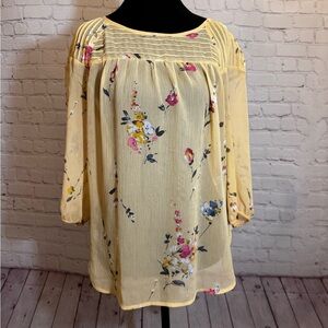LC Lauren Conrad Yellow sheer Floral blouse